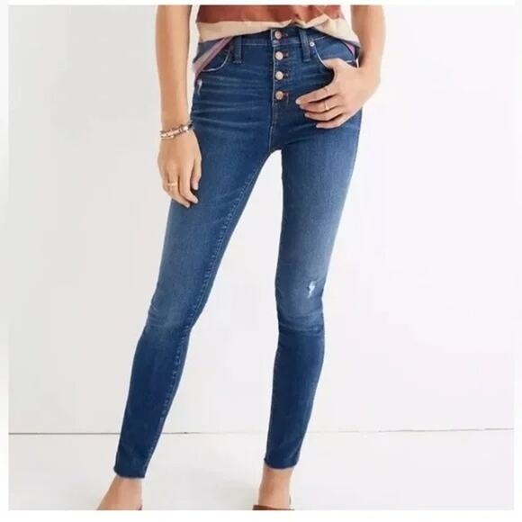 Madewell Jeans Sz 29 10” High Rise Skinny Hanna Wash J7914 Button Fly Distressed